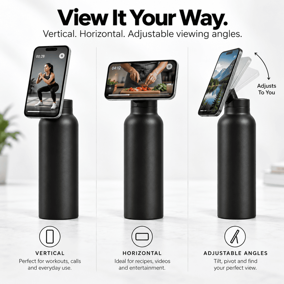 Magnetic Insulated Water Bottle with Phone Holder