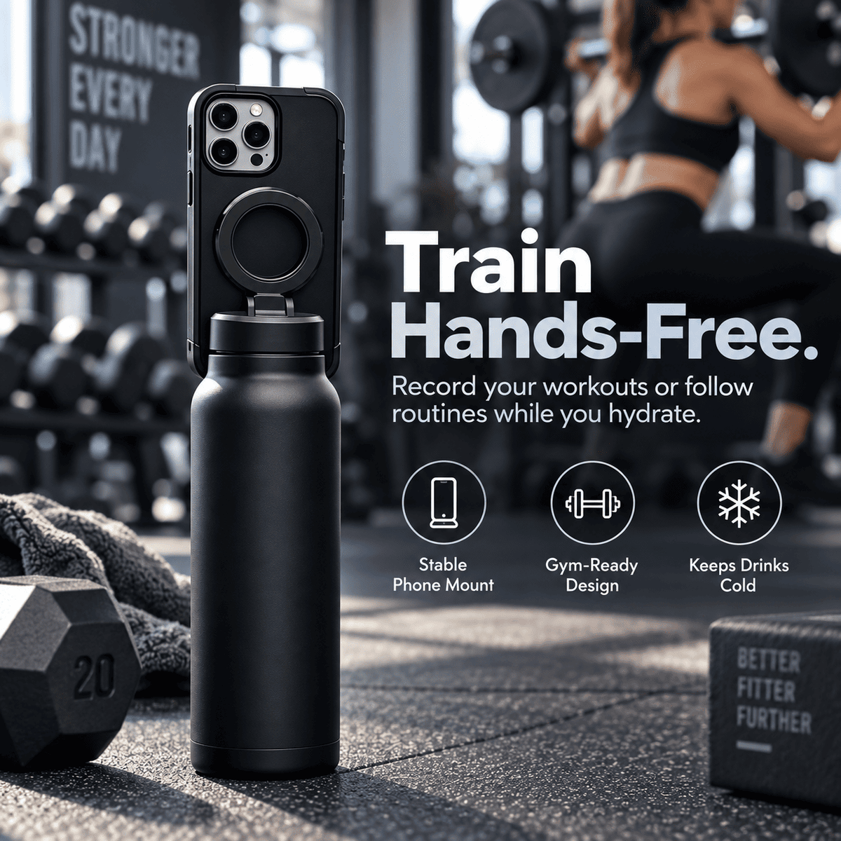 Magnetic Insulated Water Bottle with Phone Holder