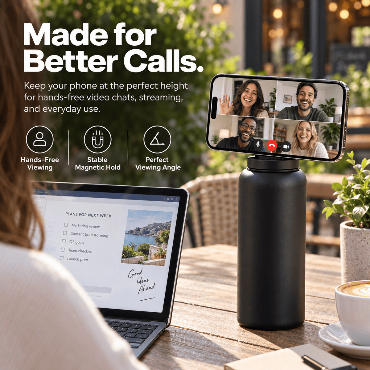 Magnetic Insulated Water Bottle with Phone Holder