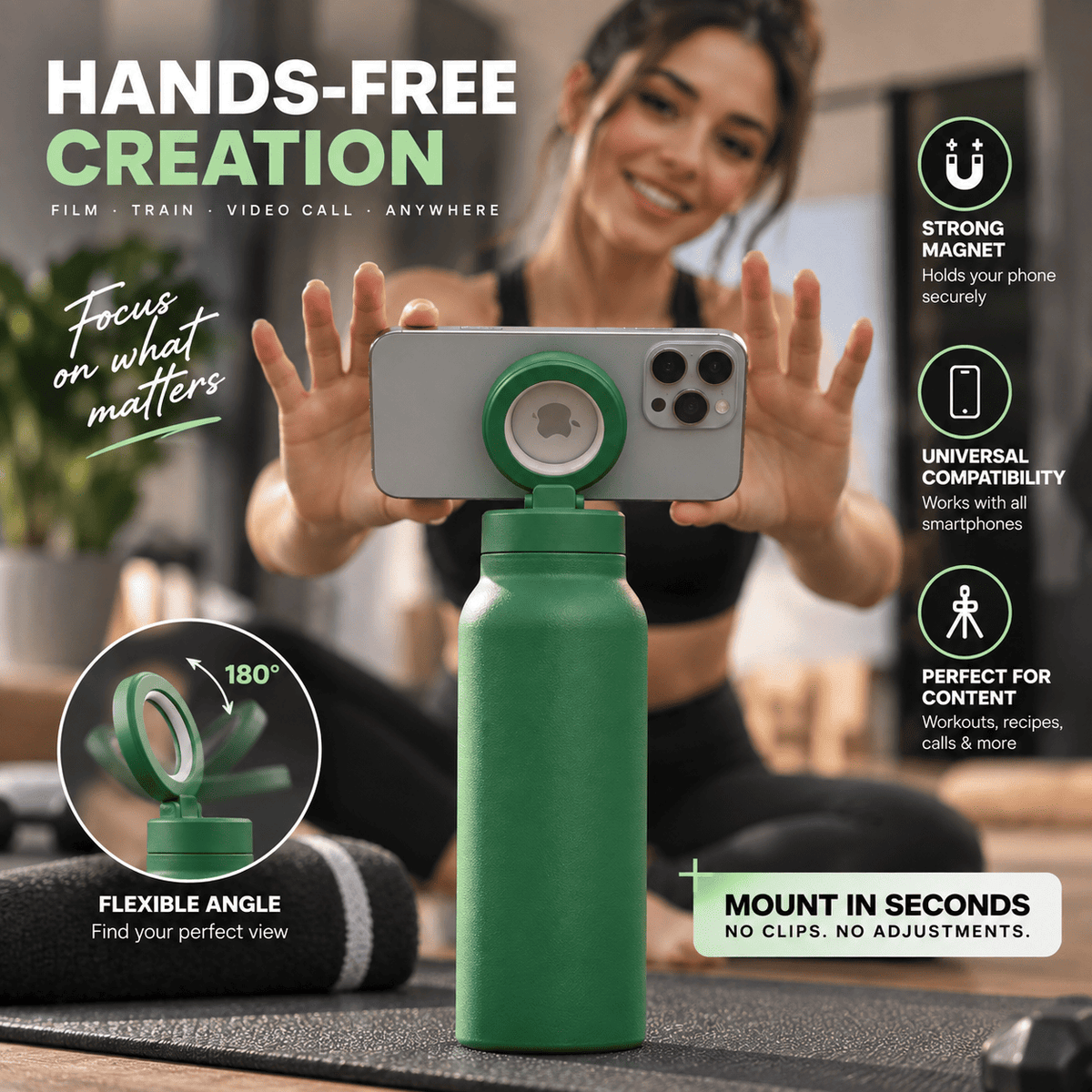 Magnetic Insulated Water Bottle with Phone Holder