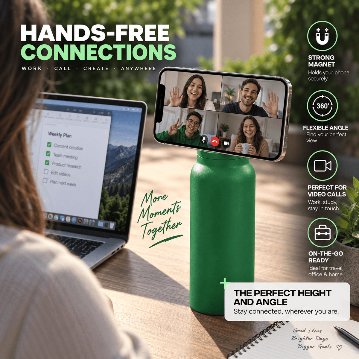 Magnetic Insulated Water Bottle with Phone Holder