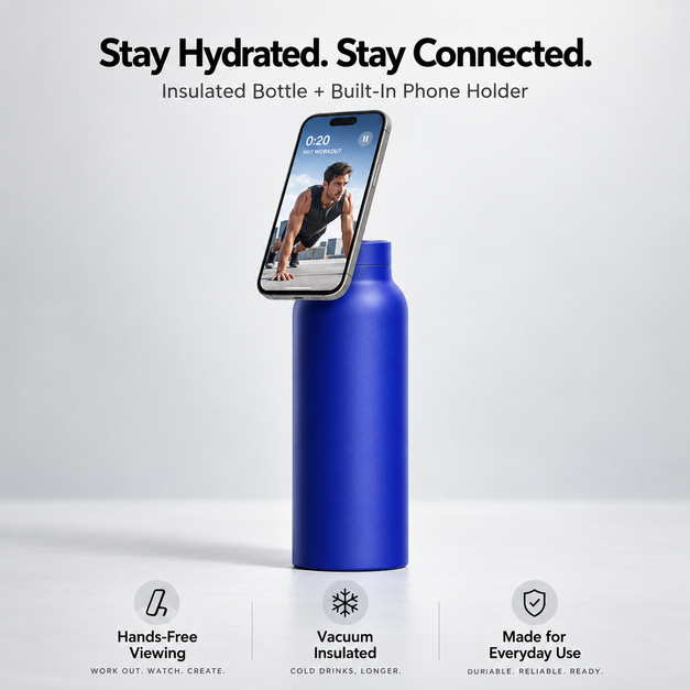 Magnetic Insulated Water Bottle with Phone Holder