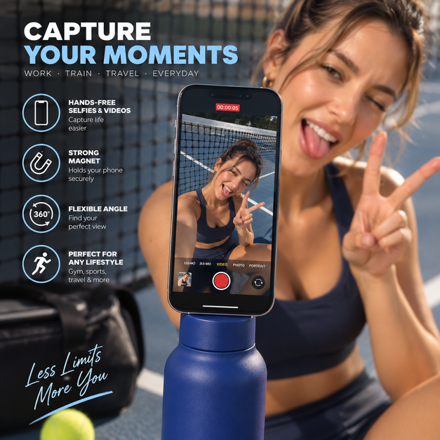 Magnetic Insulated Water Bottle with Phone Holder