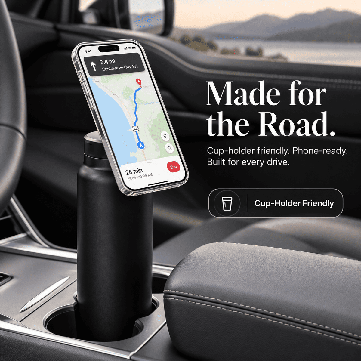Magnetic Insulated Water Bottle with Phone Holder