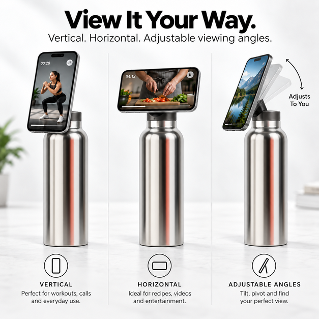 Magnetic Insulated Water Bottle with Phone Holder