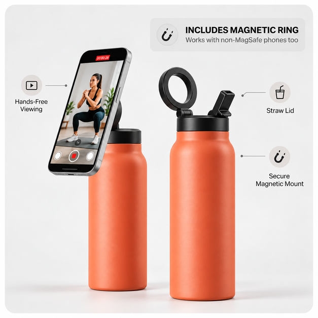 Magnetic Insulated Water Bottle with Phone Holder