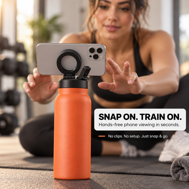Magnetic Insulated Water Bottle with Phone Holder