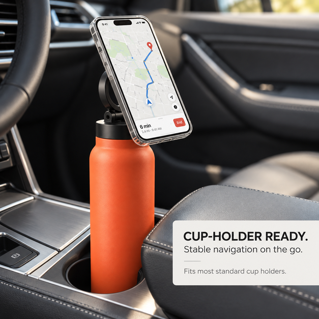Magnetic Insulated Water Bottle with Phone Holder