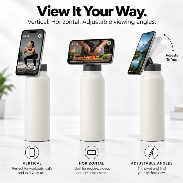 Magnetic Insulated Water Bottle with Phone Holder