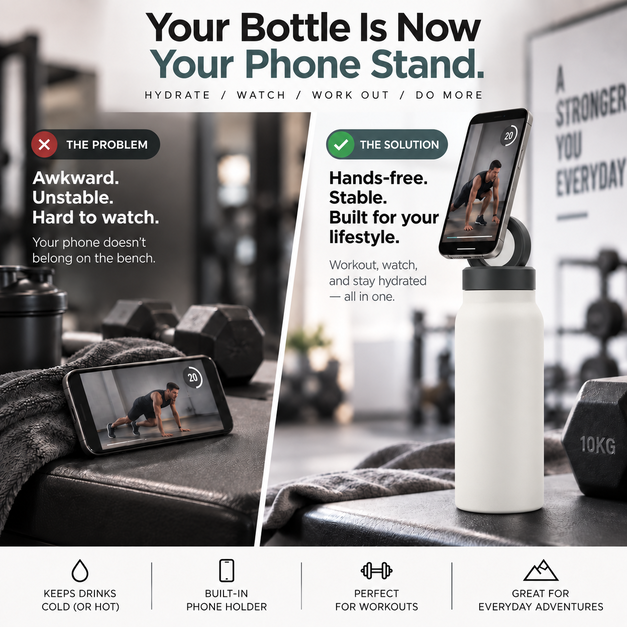 Magnetic Insulated Water Bottle with Phone Holder