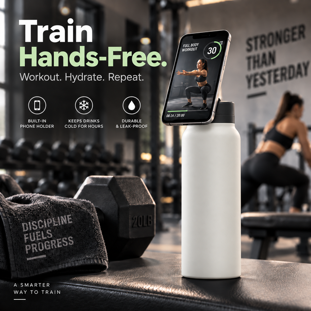Magnetic Insulated Water Bottle with Phone Holder