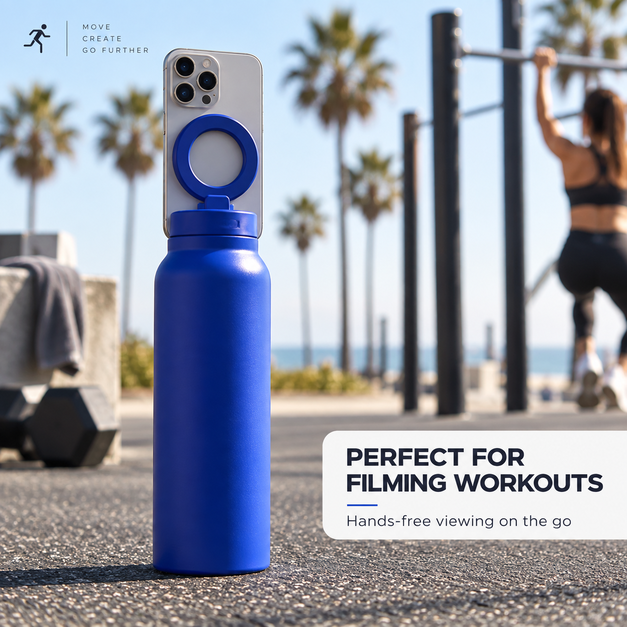Magnetic Insulated Water Bottle with Phone Holder