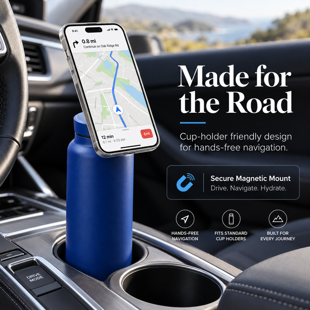Magnetic Insulated Water Bottle with Phone Holder
