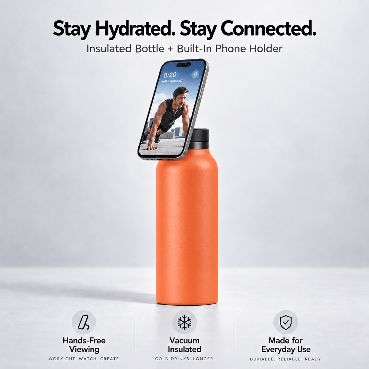 Magnetic Insulated Water Bottle with Phone Holder